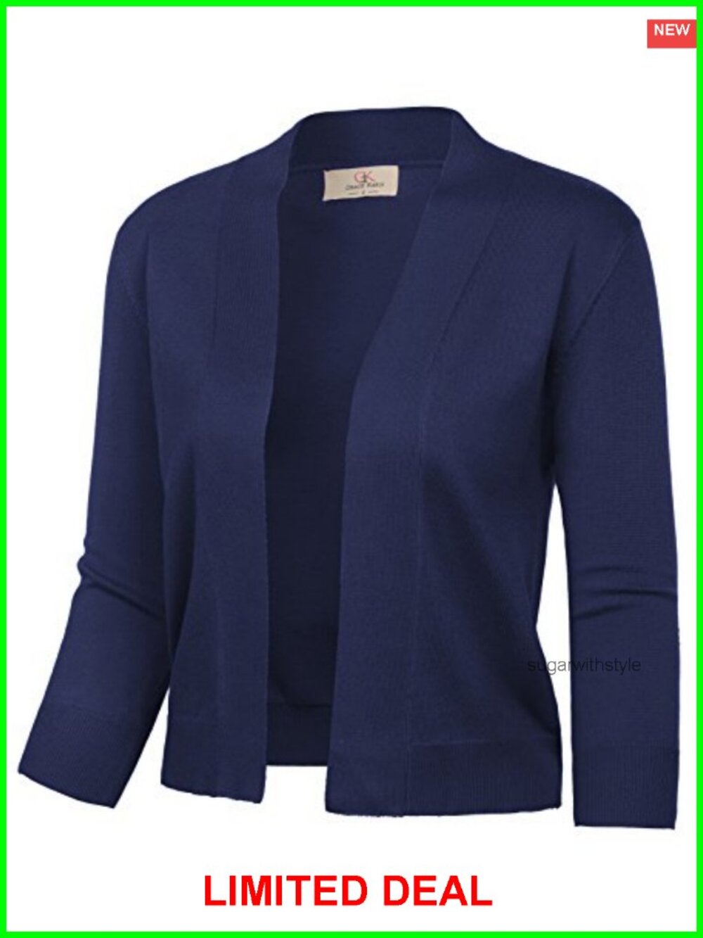 Women Cropped Cardigan Lightweight Knit 3/4 Sleeve Open Front Shrug